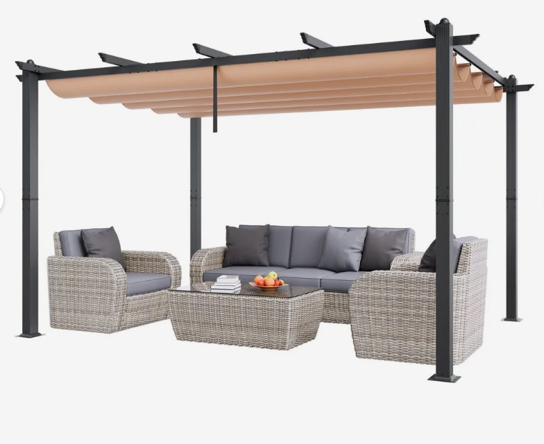 Béžová pergola – záhradný altánok so strechou proti slnku, ochrana UV50+, strieška nad terasu, na záhrady a verandy, 2,96x3,95x2,3 m