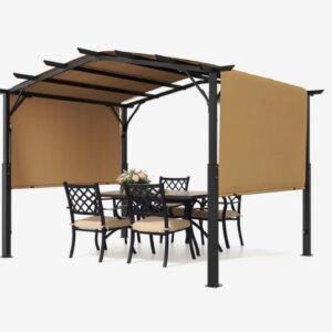 Zaťahovacia pergola – záhradná s klenutou strechou, altánok so slnečnou strechou, veľký terasový, na dvor, verandu a bazén, 3650x3048x2540 mm