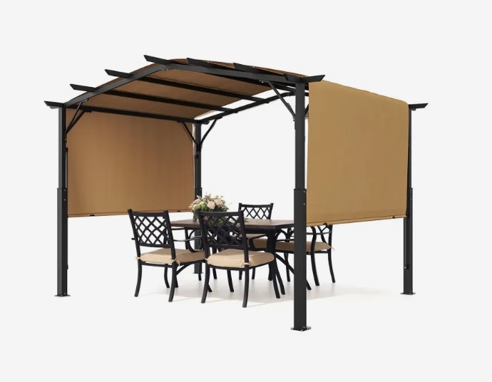 Zaťahovacia pergola – záhradná s klenutou strechou, altánok so slnečnou strechou, veľký terasový, na dvor, verandu a bazén, 3650x3048x2540 mm