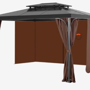 Hnedý záves – na terasu, 4-panelový na bočnú stenu, so zipsami, výška 2 m, náhrada za striešku, iba závesy, 284x284x211 cm