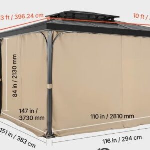 Khaki záves – na altánok, 4-panelový bočný na súkromie, so zipsami, náhrada za terasový prístrešok, iba závesy, 2810x3730x2130 mm