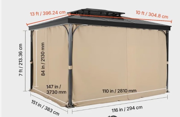 Khaki záves – na altánok, 4-panelový bočný na súkromie, so zipsami, náhrada za terasový prístrešok, iba závesy, 2810x3730x2130 mm