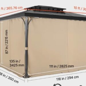 Khaki záves – na altánok, 4-panelový bočný na súkromie, so zipsami, náhrada za terasový prístrešok, iba závesy, 2825x342x2215 mm