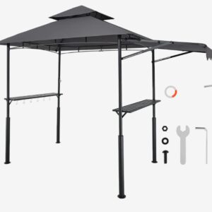 Záhradný altánok – BBQ grilovacia strieška, na vonkajší gril, 2-úrovňová strieška s prídavnou markízou, na terasu, dvor a záhradu, 2430x1500x500 mm