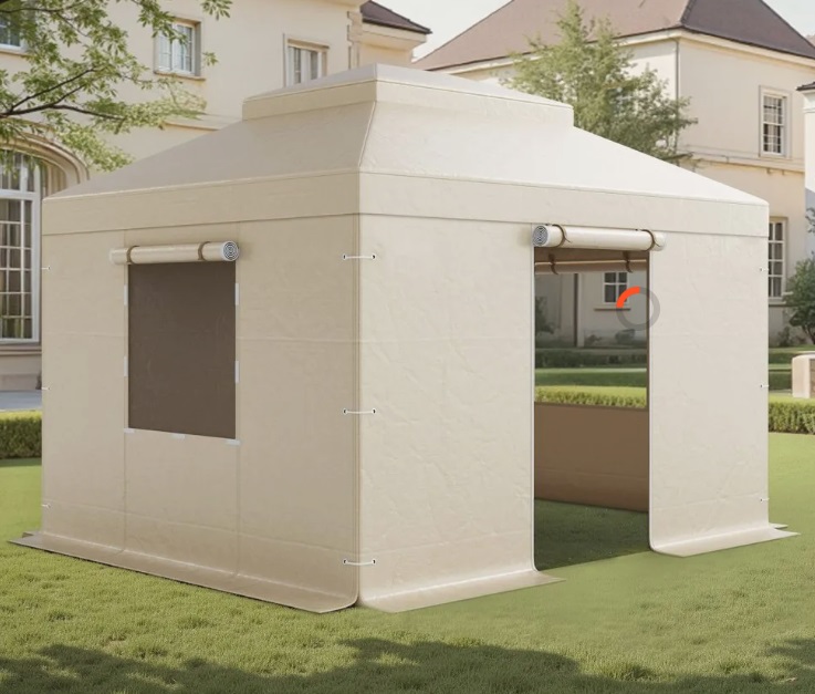 Ochranný kryt – zimný na altánok, s bočnými stenami a sieťovanými oknami, vysokohustotný PE, na uskladnenie, bez altánku, pre rozmery 3,05x3,65 m – Obrázok 3