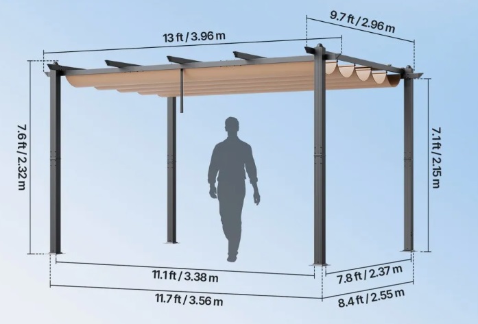 Béžová pergola – záhradný altánok so strechou proti slnku, ochrana UV50+, strieška nad terasu, na záhrady a verandy, 2,96x3,95x2,3 m – Obrázok 3
