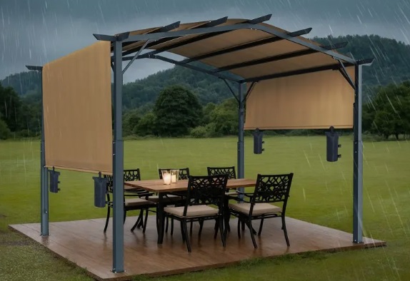 Zaťahovacia pergola – záhradná s klenutou strechou, altánok so slnečnou strechou, veľký terasový, na dvor, verandu a bazén, 3650x3048x2540 mm – Obrázok 4