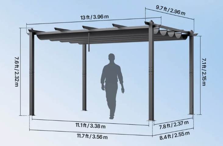 Sivá pergola – zaťahovacia vonkajšia, hliníková so zaťahovacou strieškou, moderná so slnečnou strechou na terasy a záhrady, 10'x13' – Obrázok 4