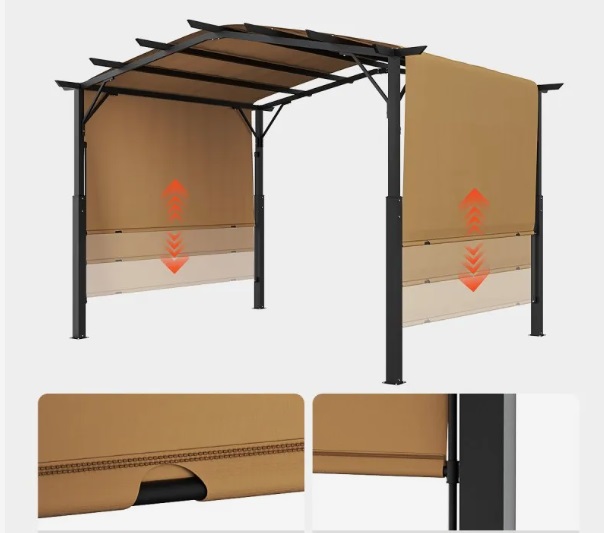 Zaťahovacia pergola – záhradná s klenutou strechou, altánok so slnečnou strechou, veľký terasový, na dvor, verandu a bazén, 3650x3048x2540 mm – Obrázok 3