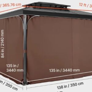 Hnedý záves – na altánok, 4-panelový bočný na ochranu súkromia, so zipsami, náhrada za terasový prístrešok, iba závesy, 3440x3440x2130 mm