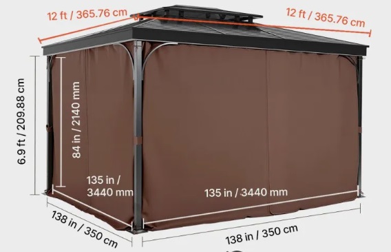 Hnedý záves – na altánok, 4-panelový bočný na ochranu súkromia, so zipsami, náhrada za terasový prístrešok, iba závesy, 3440x3440x2130 mm
