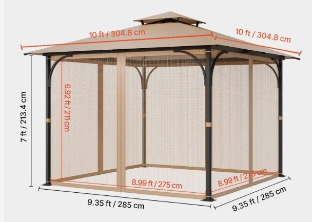 Ochranná moskytiéra – pre altánok, náhradná sieťka proti hmyzu, 4-panelová bočná záclona, s dvojitým zipsom, iba sieťka, pre rozmery 120"x120"x84" – Obrázok 2