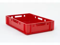 Mäsiarska plastová prepravka – normovaný typ E1, červená farba, rozmery 600x400x125 mm