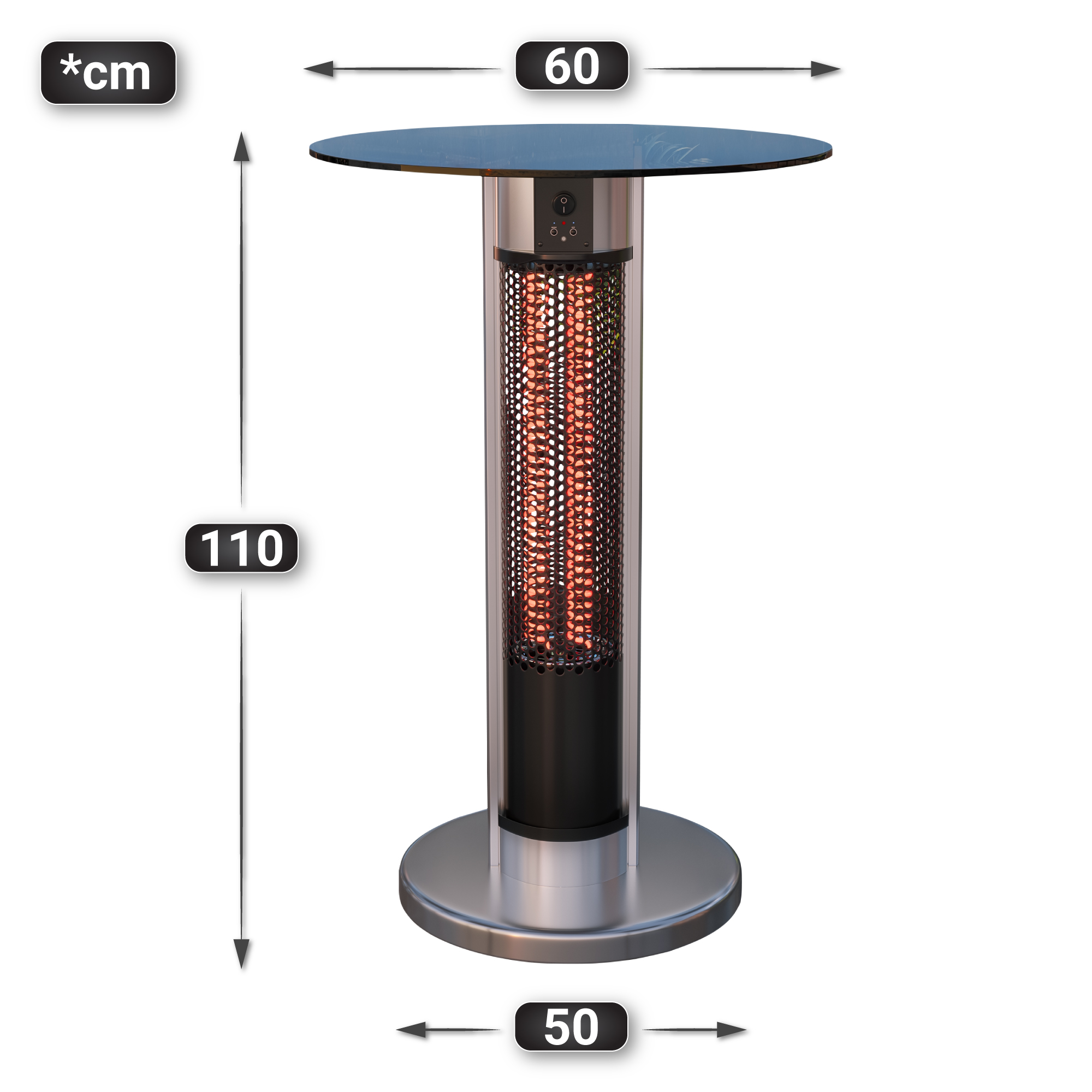 Elektrický stolový ohrievač – MARA, sklenený, priemer 60 cm, výkon 800/1600 W, infračervený, 2 nastavenia teploty