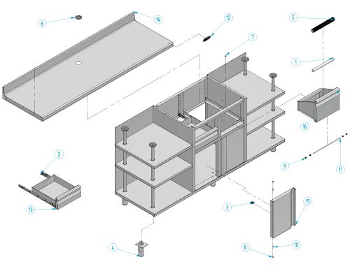Nerezová pracovná skrinka pod kávovar — 2450 x 600 mm, s klopadlom, 2 zásuvky, 2 dvierka, zvýšené obloženie – Obrázok 3
