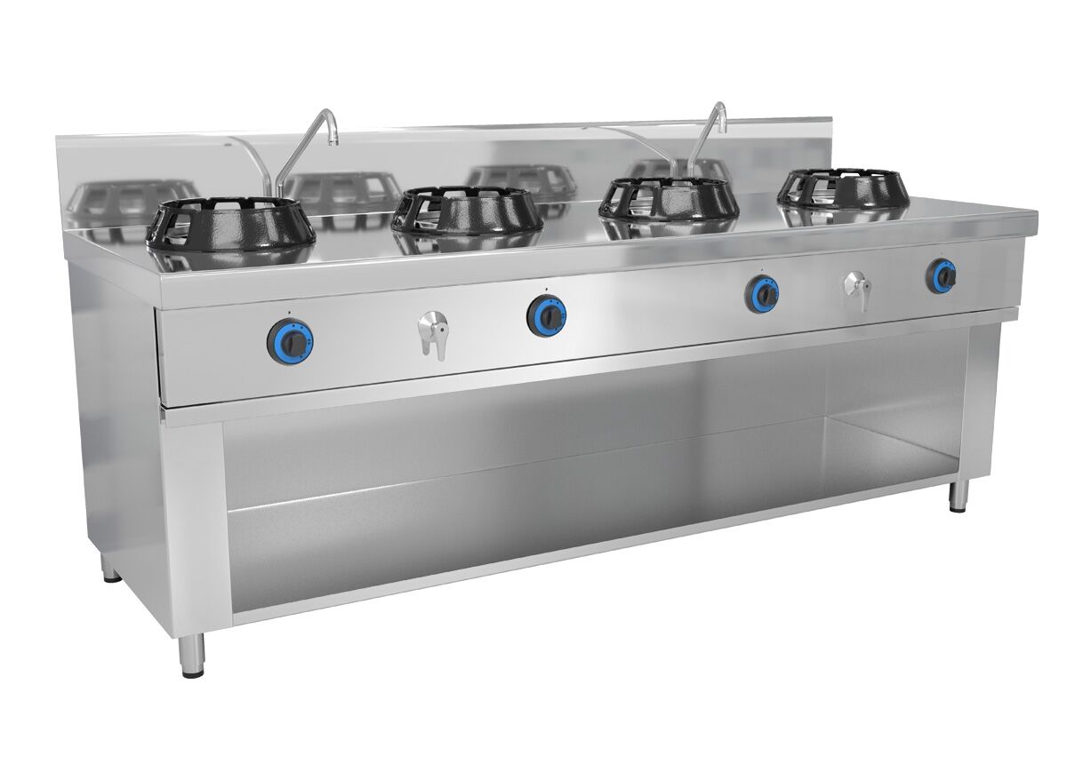Stolová plynová wok varná doska – 56 kW, so 4 horákmi, vrátane 2 kohútikov
