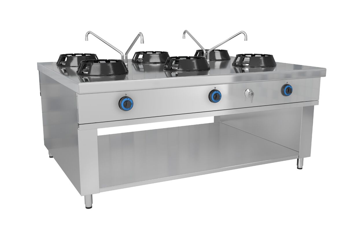 Stolová plynová wok varná doska – 84 kW, so 6 horákmi, vrátane 4 kohútikov