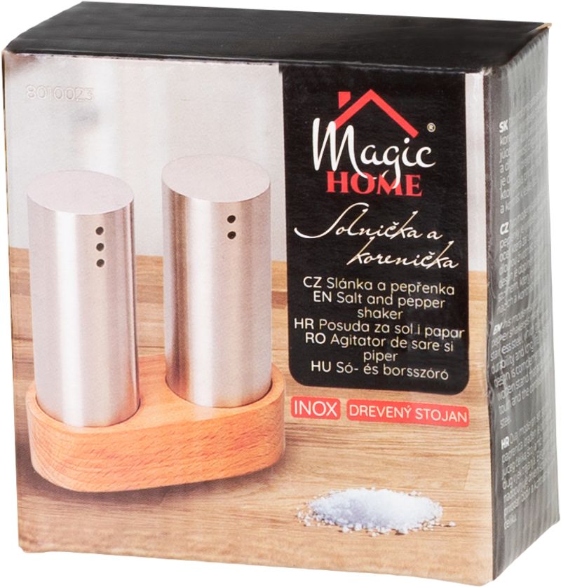 Nerezová sada – soľnička a korenička, MagicHome, drevený stojan – Obrázok 3