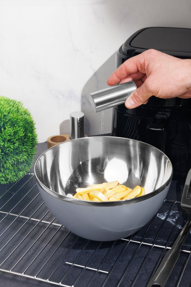 Nerezová sada – soľnička a korenička, MagicHome, drevený stojan – Obrázok 2