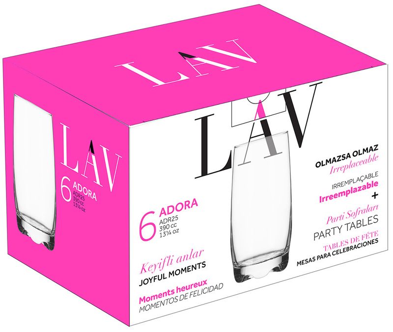 Sklenený pohár – Adora, LAV, na vodu, 390 ml, 61x145 mm, bal. 6 ks – Obrázok 2