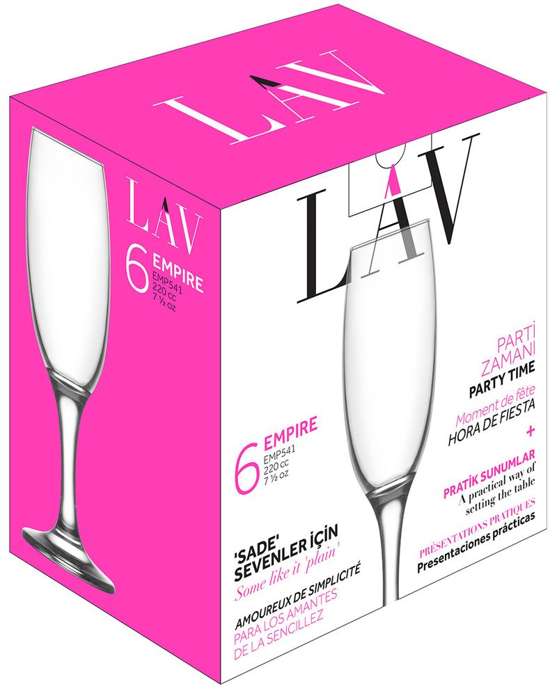 Sklenený pohár – Empire, LAV, na šampanské, 220 ml, 49x210 mm, bal. 6 ks – Obrázok 2