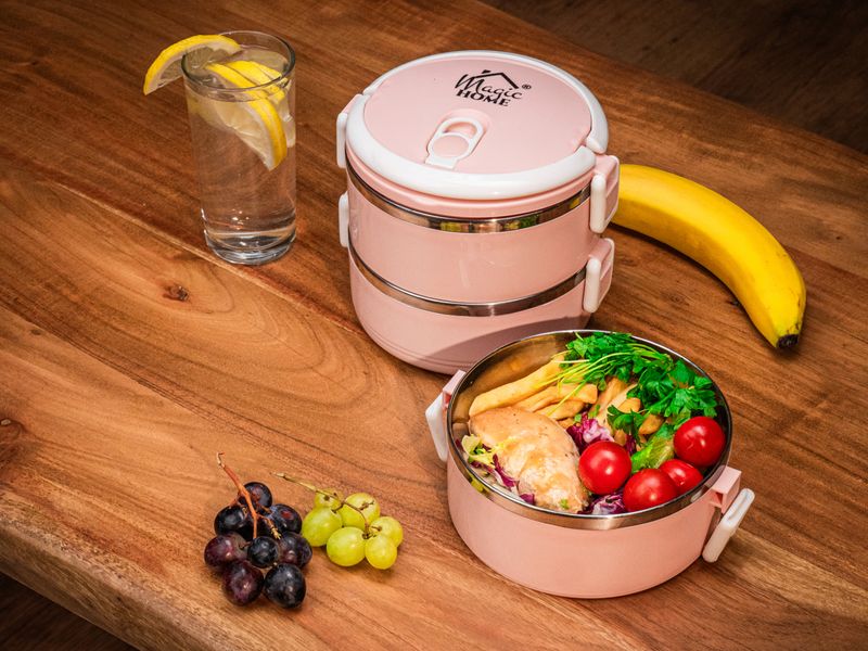Plastový obedár – MagicHome LB933, 3 dielny, 3x 1500 ml, ružový, 20x15x6,2 cm – Obrázok 2