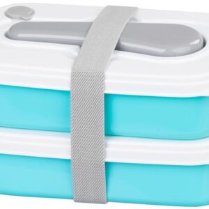 Plastový obedár – MagicHome, hranatý, 2 dielny, s vidličkou/lyžicou, 2x 1000 ml, 20,8x13,5x12,4 cm