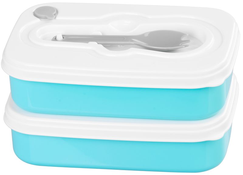 Plastový obedár – MagicHome, hranatý, 2 dielny, s vidličkou/lyžicou, 2x 1000 ml, 20,8x13,5x12,4 cm – Obrázok 7
