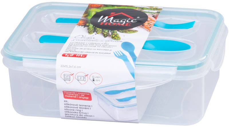Plastový obedár – MagicHome, hranatý, s vidličkou a lyžicou, 1500 ml, 22x15,2x7,6 cm – Obrázok 2