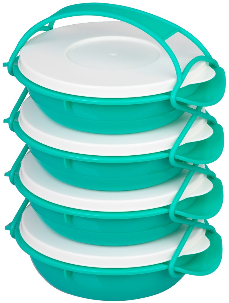Plastový obedár – MagicHome, okrúhly, 4 dielny, farebný, 4x 1000 ml, 22,4x20,5x29,5 cm