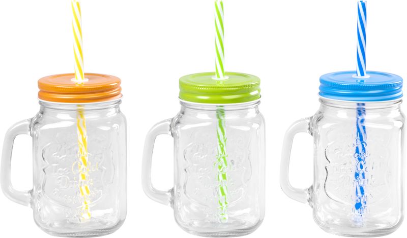 Sklenený pohár – MagicHome, so slamkou, s farebným viečkom, 480 ml, Sellbox 12 ks – Obrázok 6