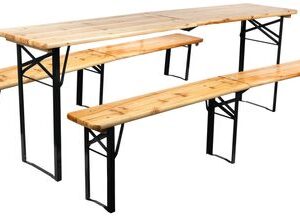 Drevený pivný set — DORTMUND Max3 Slim, stôl 220x50x76,5 cm, 2x lavica 220x25x46,5 cm, drevo 27 mm