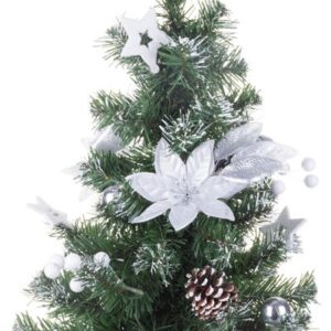 Vianočný stromček – MagicHome, ozdobený, strieborný, kvet, 20 cm