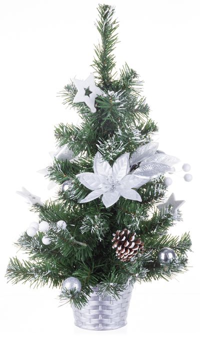 Vianočný stromček – MagicHome, ozdobený, strieborný, kvet, 50 cm