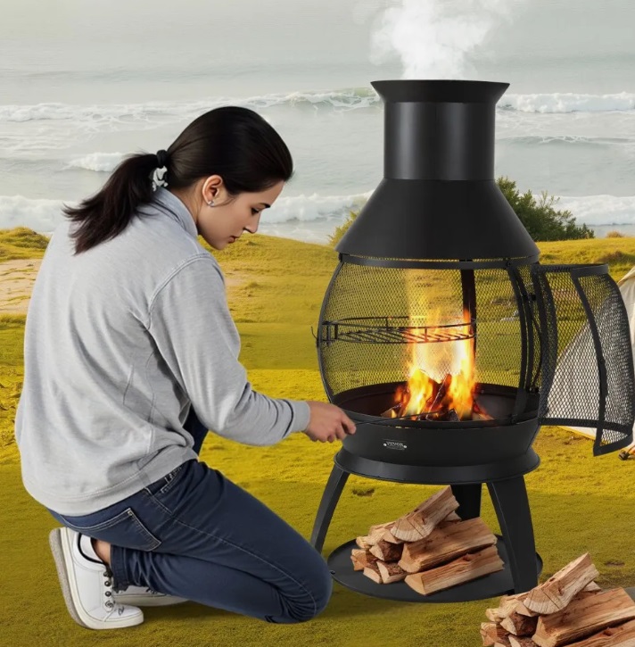 Záhradný krb – pec z aztéckeho železa s roštom a nerezovým vekom, 500x1100 mm – Obrázok 3