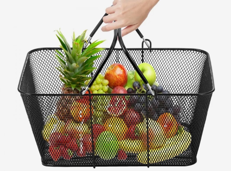 Kovový košík – nákupné košíky s rúčkami, balenie 12 ks, čierny, drôtený – Obrázok 2