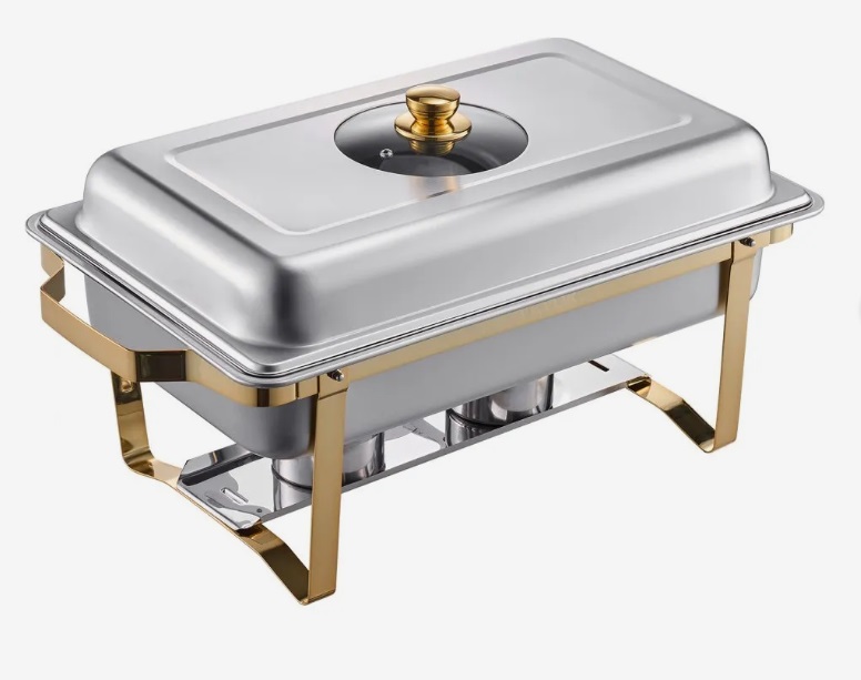 Nerezový cateringovej ohrievač Chafing – súprava 4 ks, obdĺžnikový, s priezorom, 4x 4 l, klasický – Obrázok 3