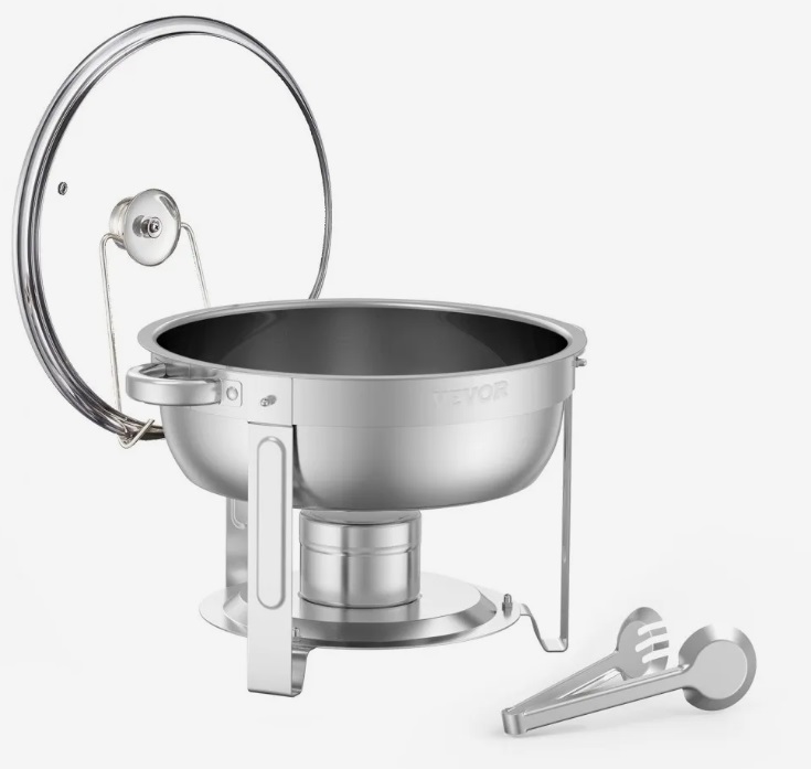 Nerezový cateringovej ohrievač Chafing – súprava 4 ks, okrúhly, so skleneným vekom, 4x 4,7 l, strieborný – Obrázok 3