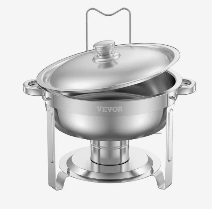 Nerezový cateringovej ohrievač Chafing – súprava 2 ks, okrúhly, s plným vekom, 2x 4,7 l, strieborný – Obrázok 2
