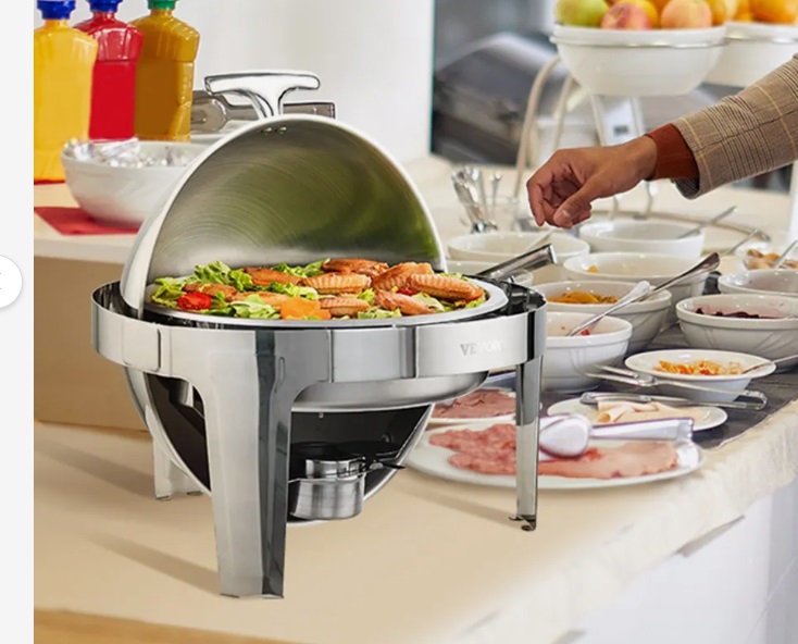 Nerezový cateringovej ohrievač Chafing – súprava 2 ks, okrúhly, rolovacie veko, 2x 5,5 l, klasický – Obrázok 3