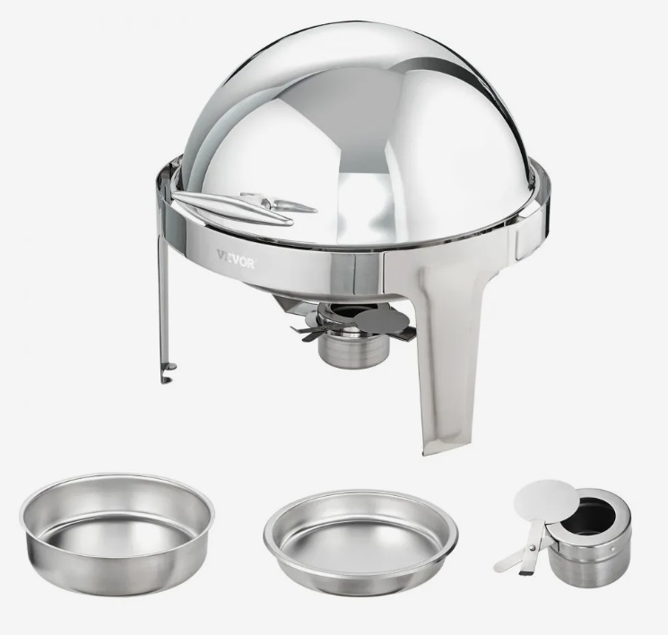 Nerezový cateringovej ohrievač Chafing – súprava 2 ks, okrúhly, rolovacie veko, 2x 5,5 l, klasický – Obrázok 2