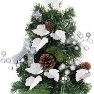 Vianočný stromček – MagicHome, ozdobený, strieborný, s listami, 40 cm