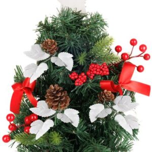 Vianočný stromček – MagicHome, ozdobený, červený, s listami, 40 cm