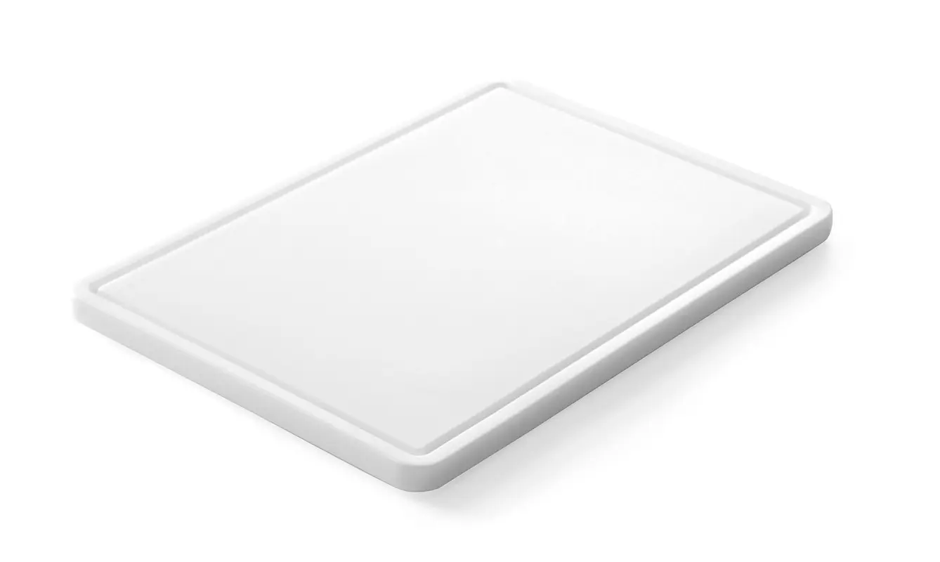Klasická doska na krájanie s drážkou – HENDI, biela, 355 x 250 x 15 mm