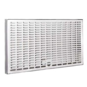 Odkvapová miska na nápoje – Lindr, nerezová oceľ, univerzálna veľká, rozmery 400 x 220 x 20 mm