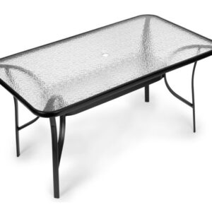 Sklenený stôl – záhradný, MultiGarden, 120x70 cm, tvrdené sklo, otvor na slnečník, na terasu