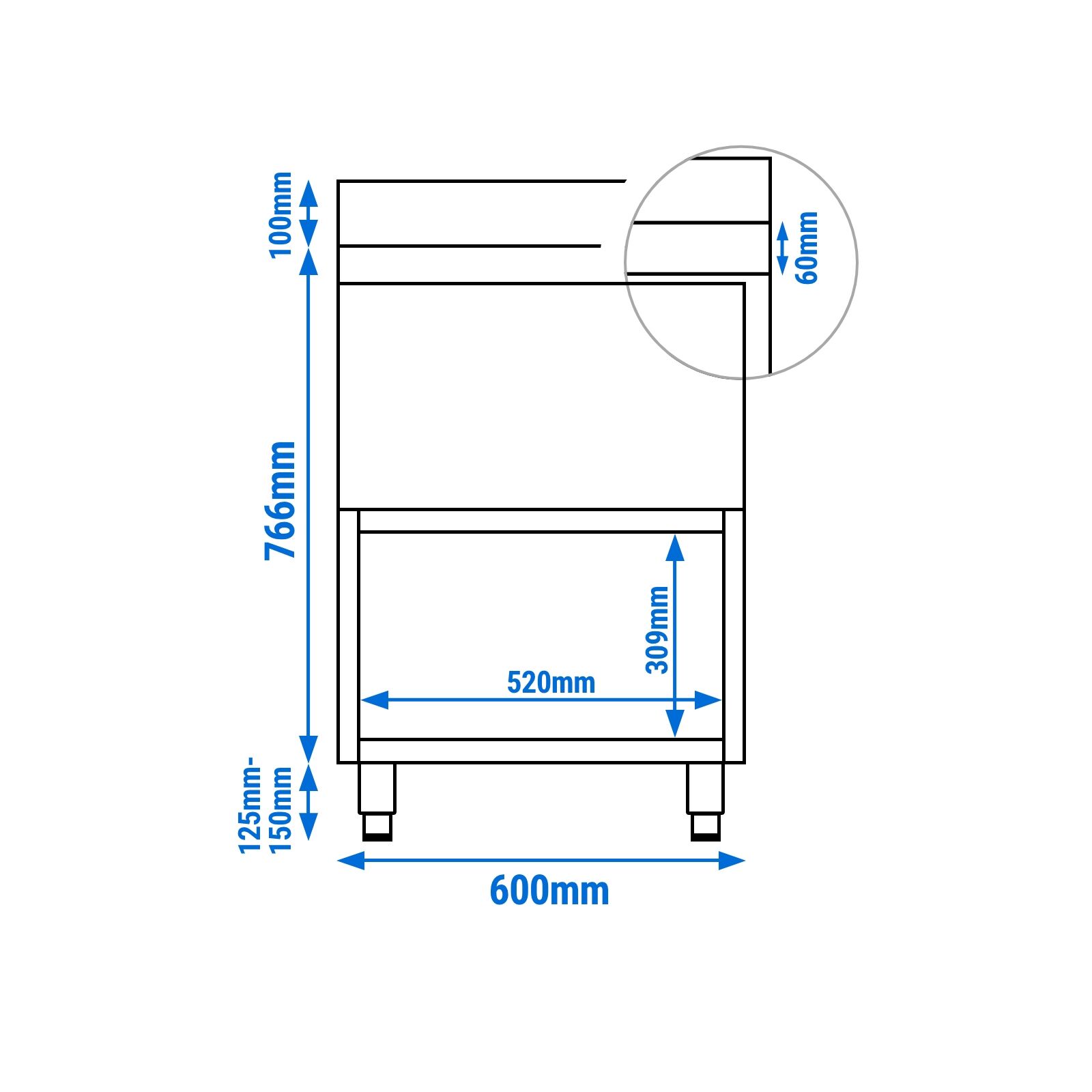 Nerezová odkvapkávacia skrinka — barová, 600 x 600 mm – Obrázok 2