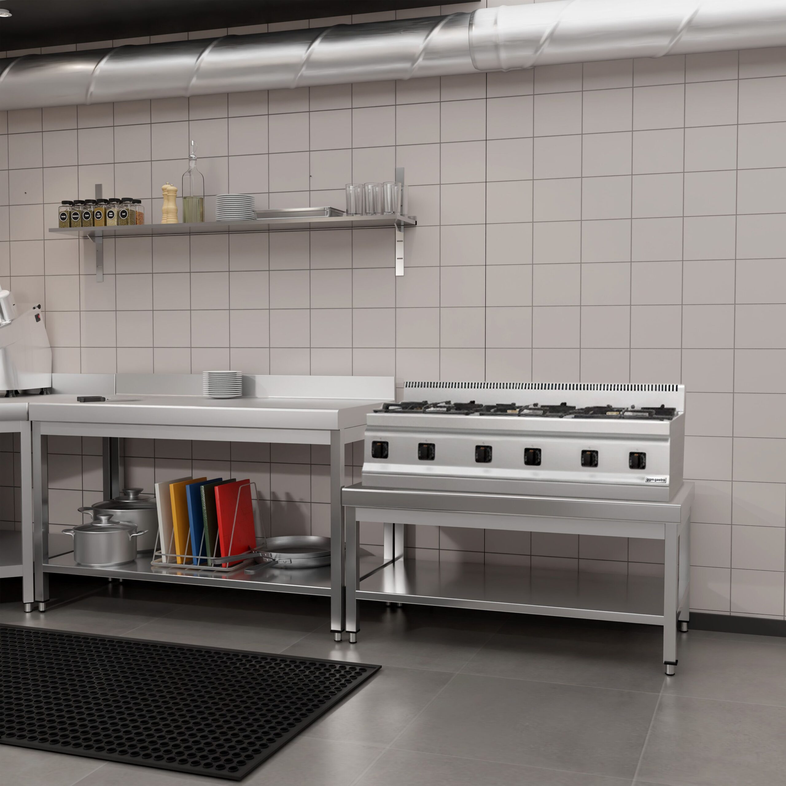 Nerezový podpultový stôl – so základnou policou, rozmer 1200 x 600 mm – Obrázok 3