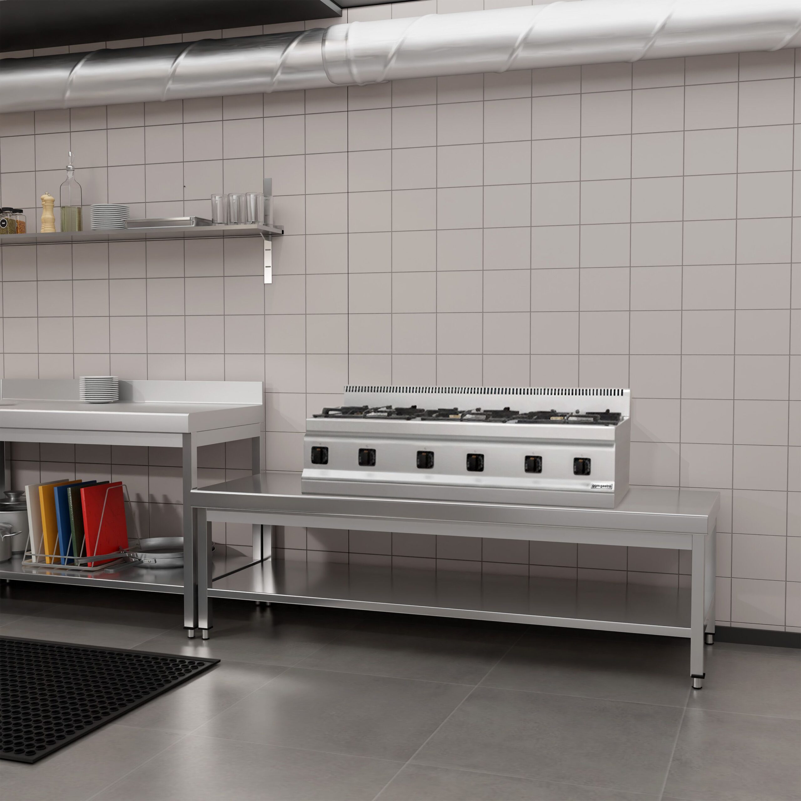 Nerezový podpultový stôl – so základnou policou, rozmer 2000 x 600 mm – Obrázok 4