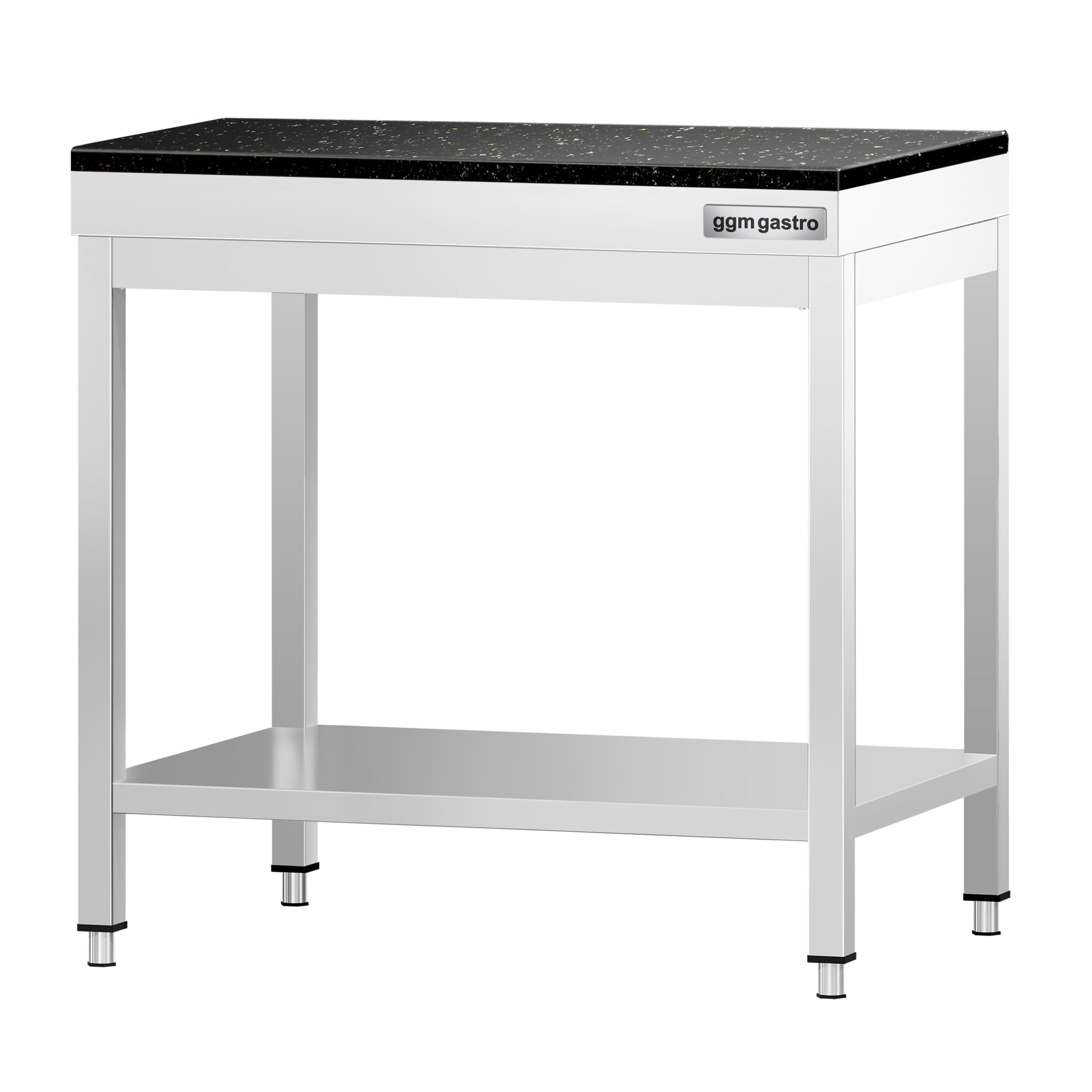 Nerezový stôl – prémiový pracovný, PREMIUM, 600x600 mm, so základnou poličkou, vrátane žulovej pracovnej dosky – Obrázok 2